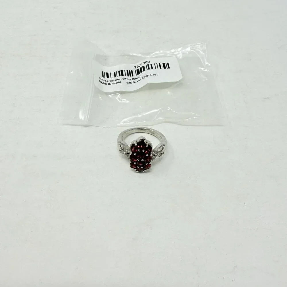 Shop LC Pyrope‎ Garnet/White Zircon Size 7 Ring in 925 Sterling Silver 5263